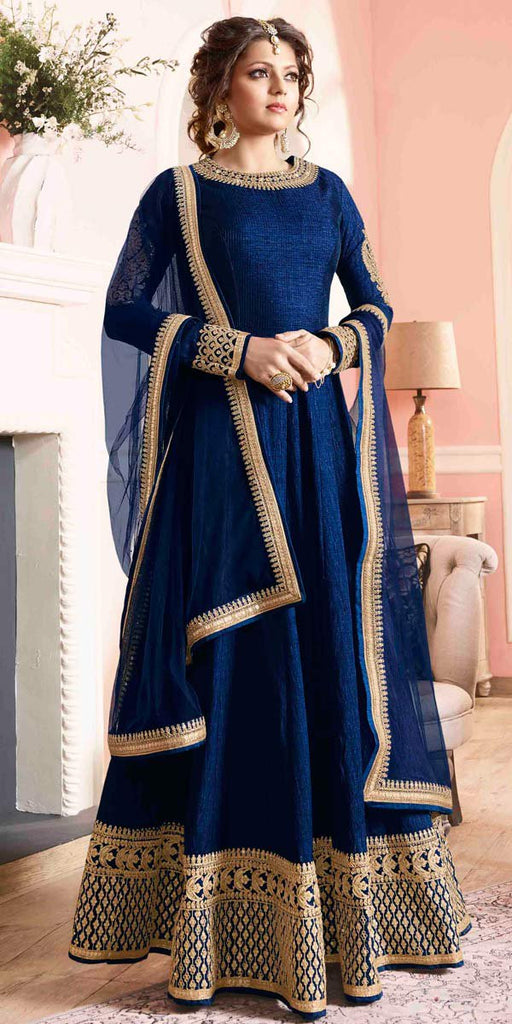 Buy Teal Blue Mesmeric Designer Party Wear Soft Silk Gown Style Anarkali  Suit | Anarkali Suits